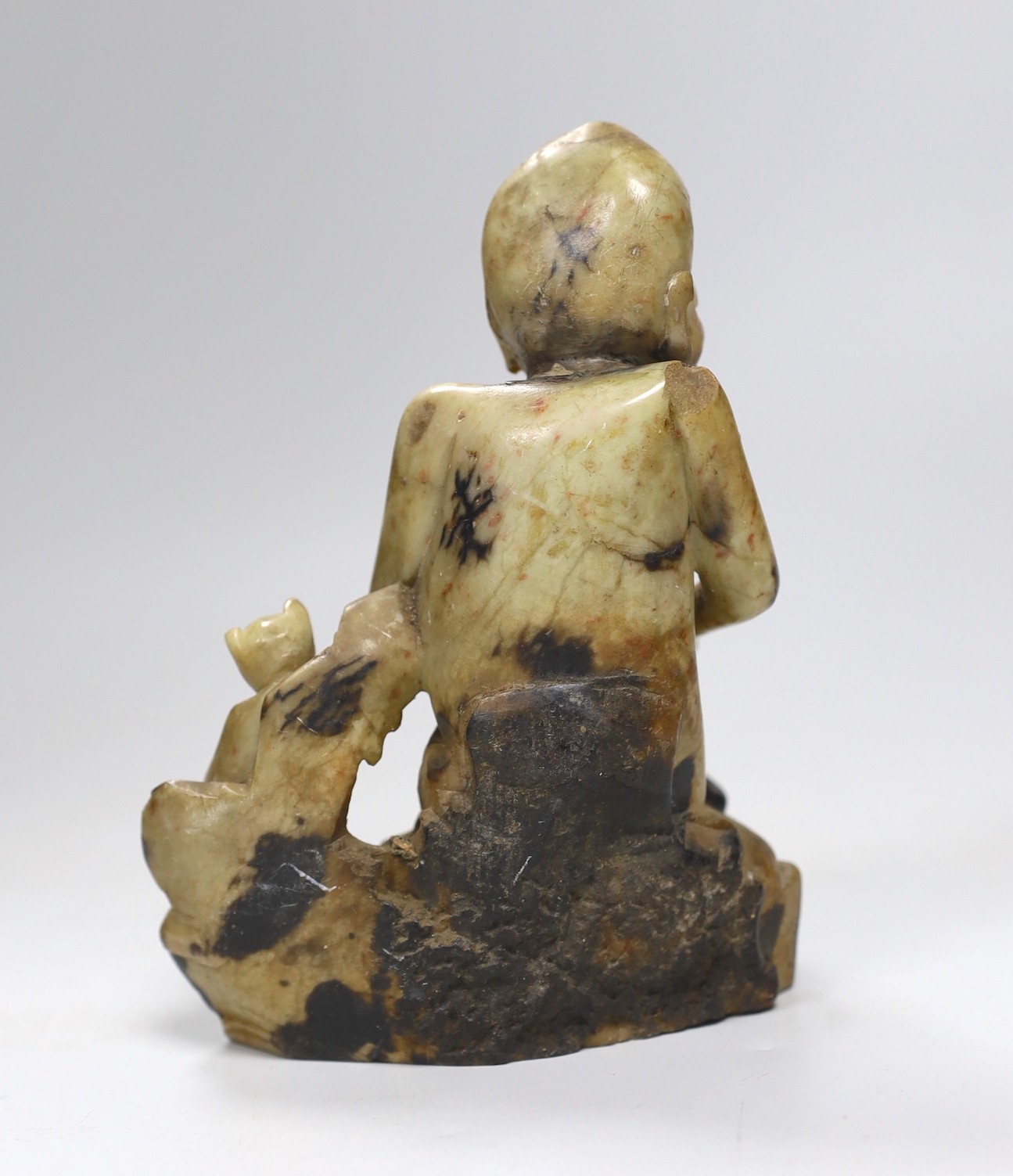 Assorted Chinese works of art including a soapstone carving of a luohan, 16cms high